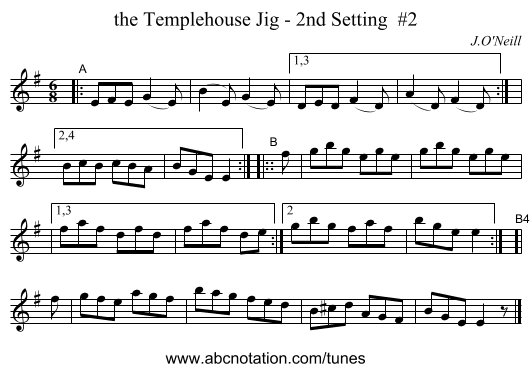 the Templehouse Jig - 2nd Setting #2 - staff notation