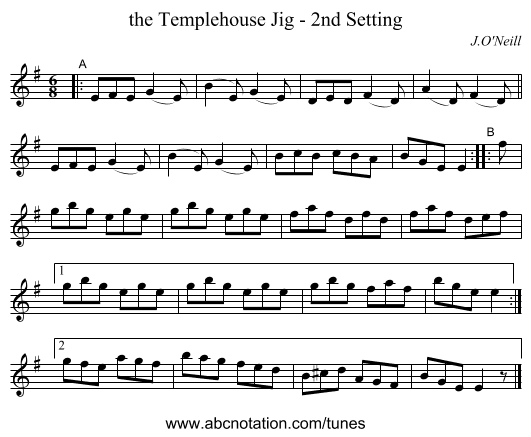 the Templehouse Jig - 2nd Setting - staff notation