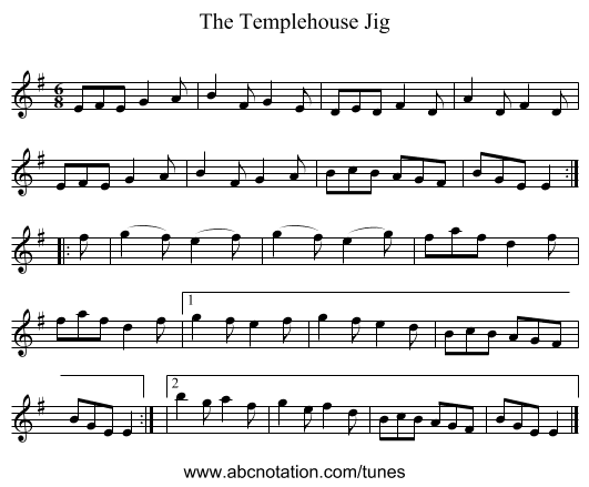 The Templehouse Jig - staff notation