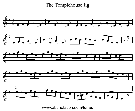 The Templehouse Jig - staff notation
