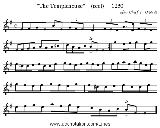 The Templehouse (reel) 1230 - staff notation