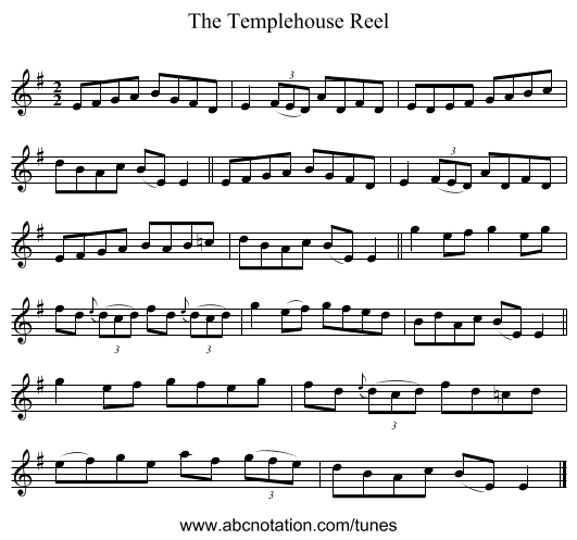 The Templehouse Reel - staff notation