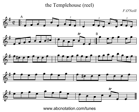 the Templehouse (reel) - staff notation