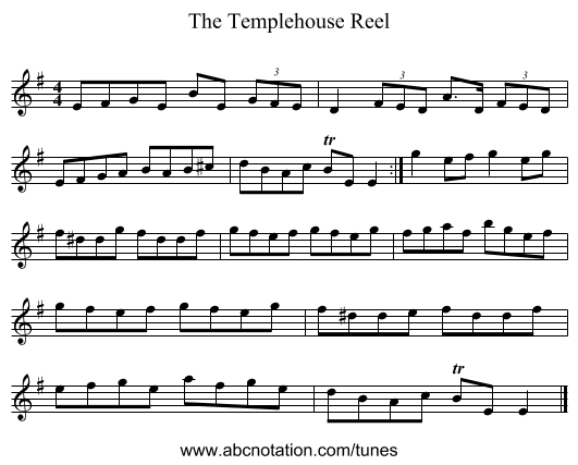 The Templehouse Reel - staff notation