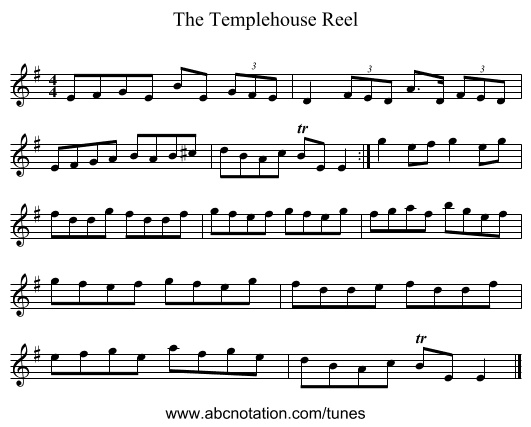 The Templehouse Reel - staff notation