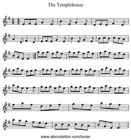 The Templehouse - staff notation