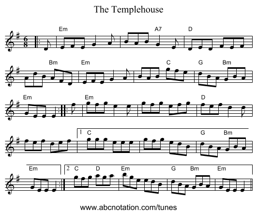 The Templehouse - staff notation