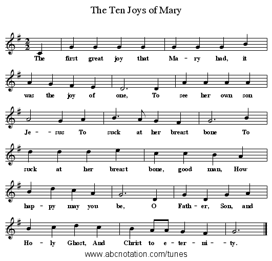 The Ten Joys of Mary - staff notation