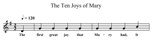 The Ten Joys of Mary - staff notation