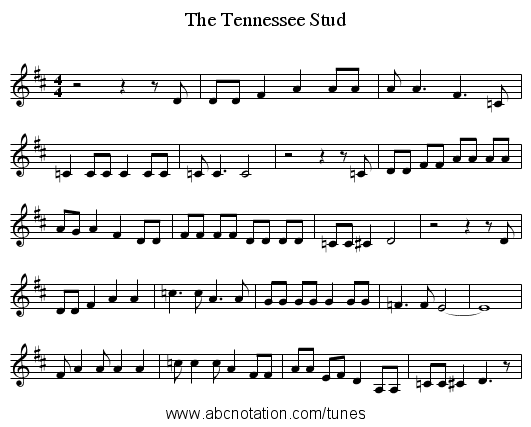 The Tennessee Stud - staff notation