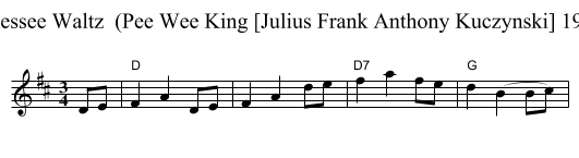 The Tennessee Waltz  (Pee Wee King [Julius Frank Anthony Kuczynski] 1914-2000) - staff notation