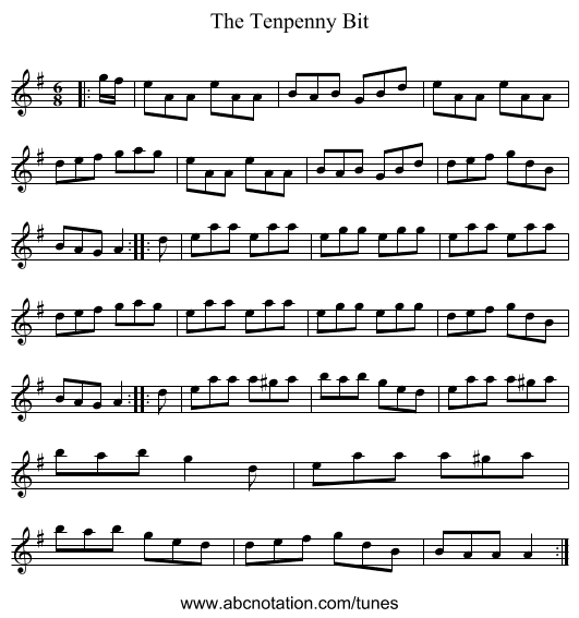 The Tenpenny Bit - staff notation