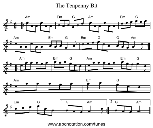 The Tenpenny Bit - staff notation