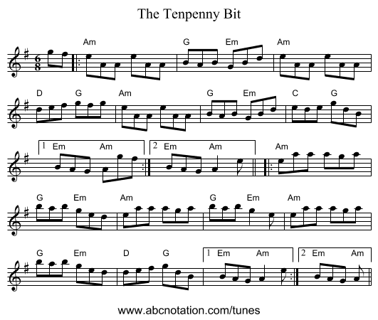 The Tenpenny Bit - staff notation