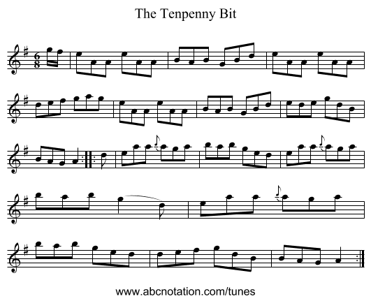 The Tenpenny Bit - staff notation
