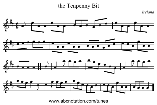 the Tenpenny Bit - staff notation