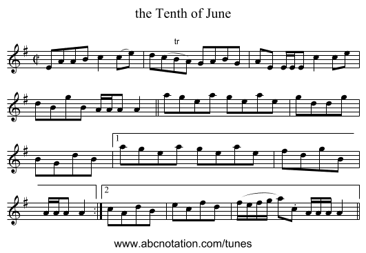 the Tenth of June - staff notation