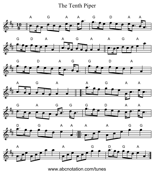 The Tenth Piper - staff notation