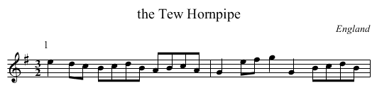 the Tew Hornpipe - staff notation