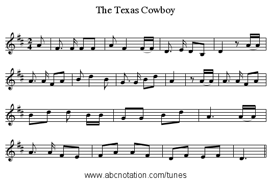 The Texas Cowboy - staff notation