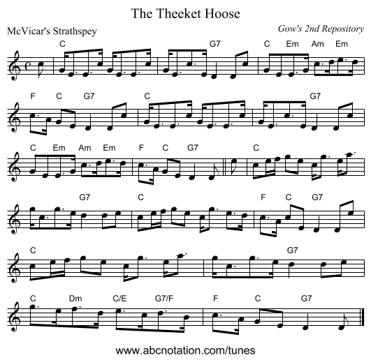 The Theeket Hoose - staff notation