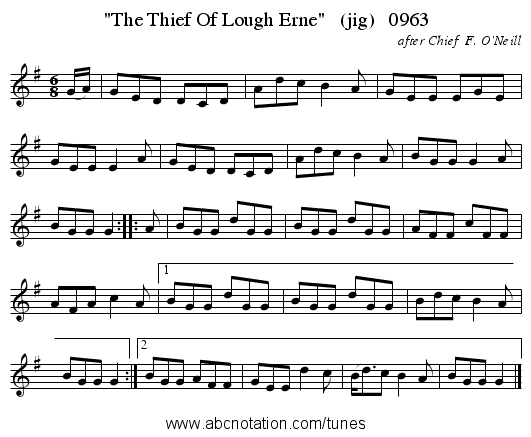 The Thief Of Lough Erne   (jig)   0963 - staff notation