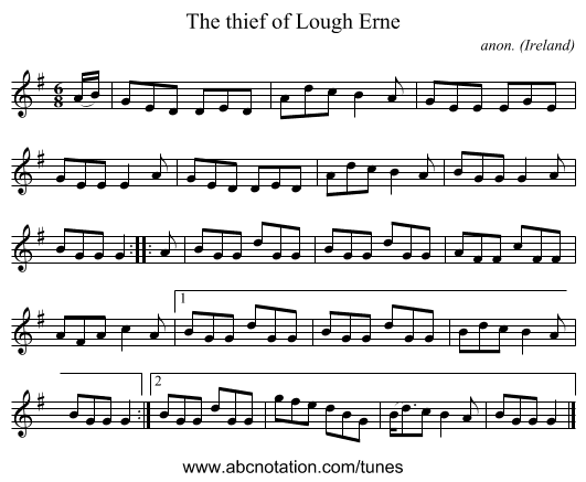 The thief of Lough Erne - staff notation