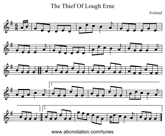 The Thief Of Lough Erne - staff notation