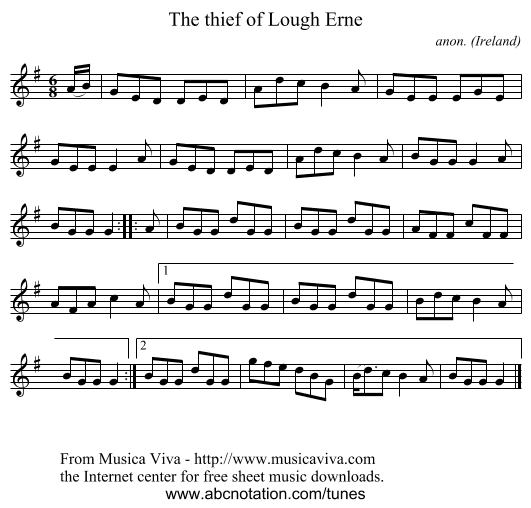 The thief of Lough Erne - staff notation