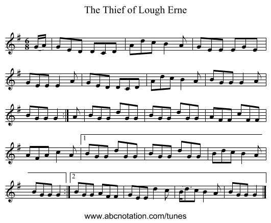The Thief of Lough Erne - staff notation