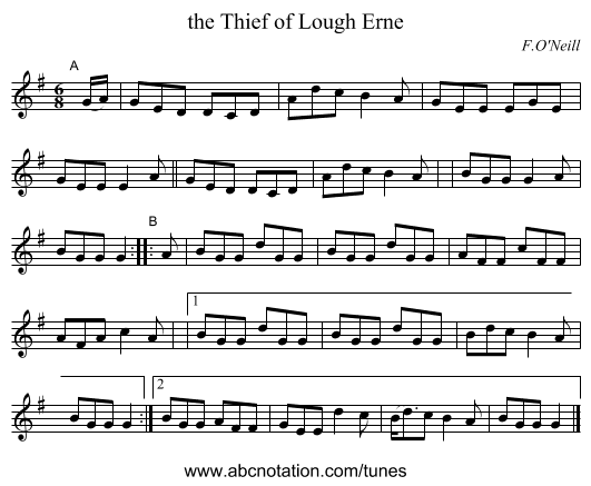 the Thief of Lough Erne - staff notation