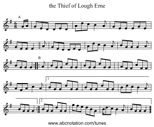 the Thief of Lough Erne - staff notation