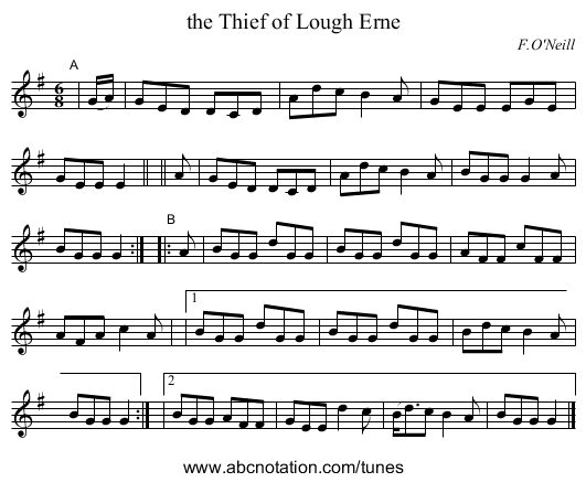 the Thief of Lough Erne - staff notation