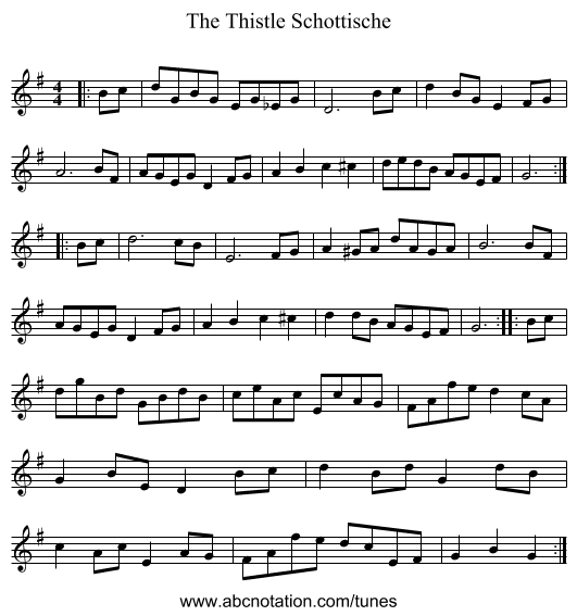 The Thistle Schottische - staff notation
