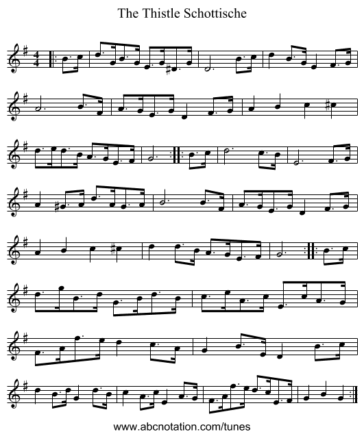 The Thistle Schottische - staff notation