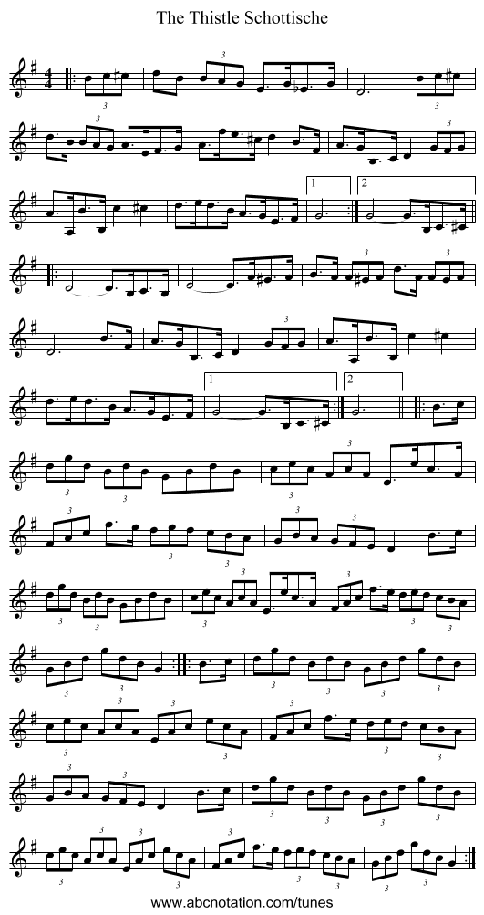 The Thistle Schottische - staff notation