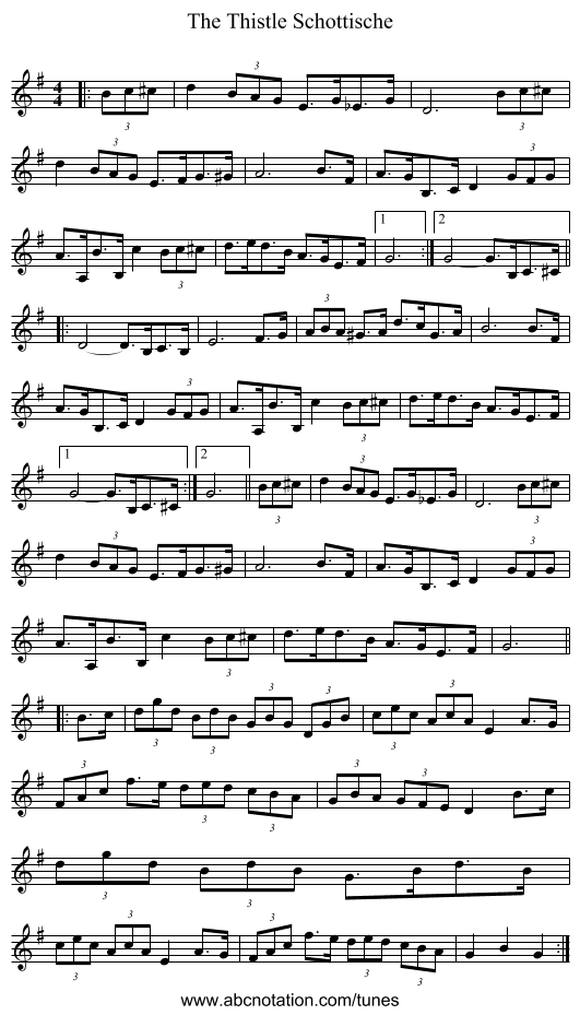 The Thistle Schottische - staff notation