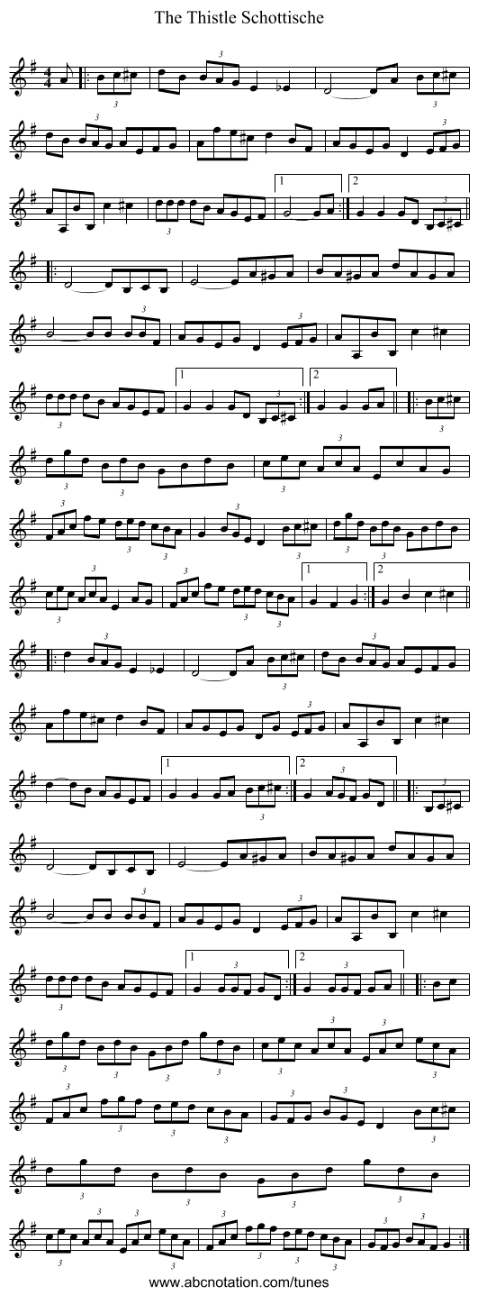 The Thistle Schottische - staff notation