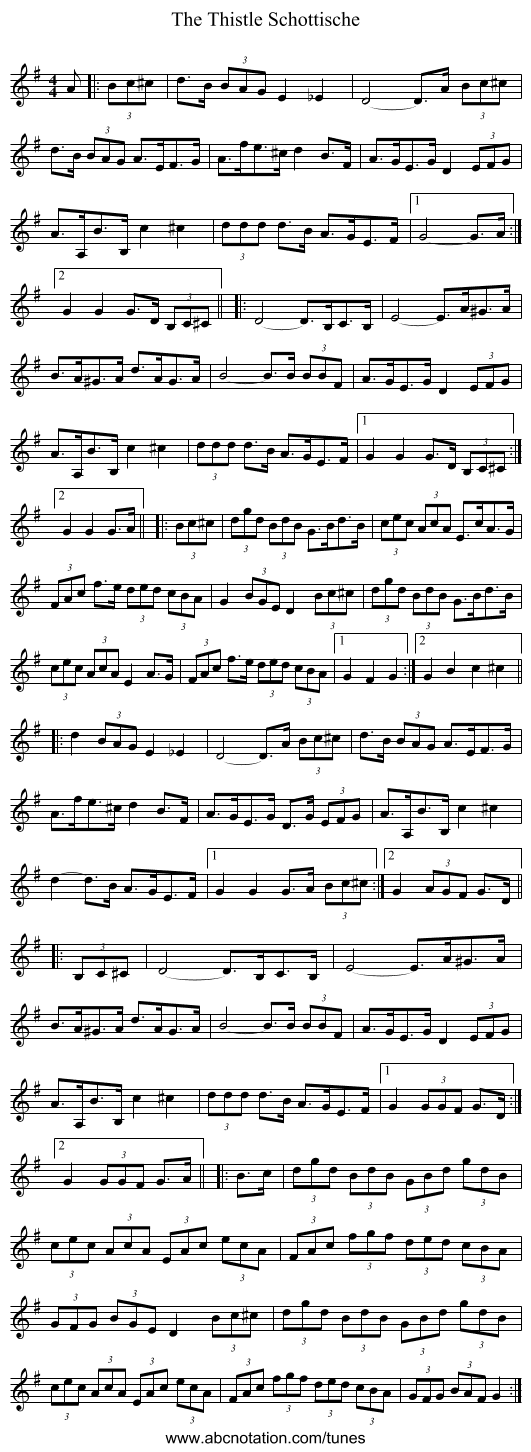 The Thistle Schottische - staff notation