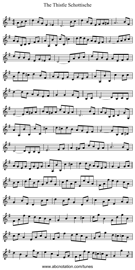 The Thistle Schottische - staff notation
