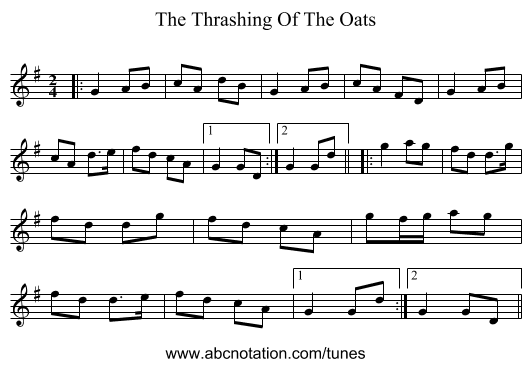 The Thrashing Of The Oats - staff notation