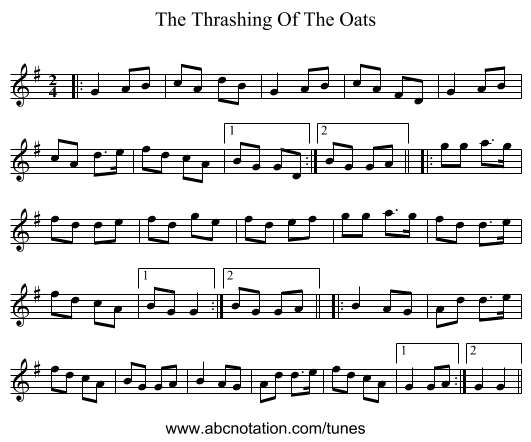 The Thrashing Of The Oats - staff notation