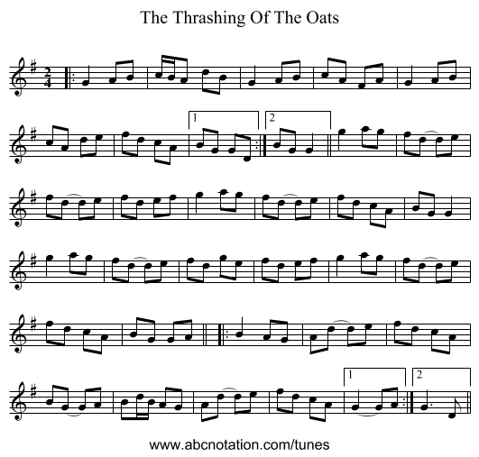 The Thrashing Of The Oats - staff notation