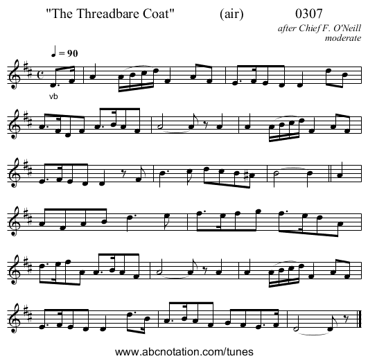 The Threadbare Coat             (air)               0307 - staff notation