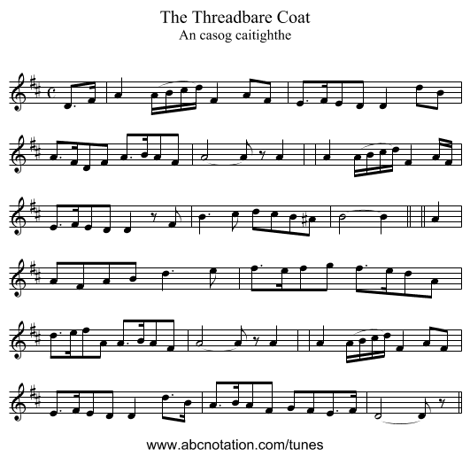 The Threadbare Coat - staff notation