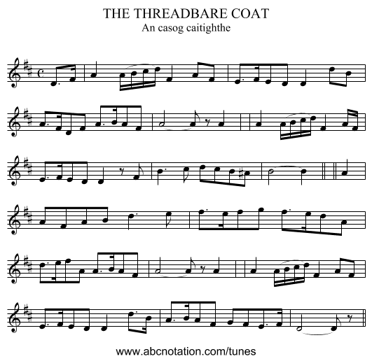 THE THREADBARE COAT - staff notation