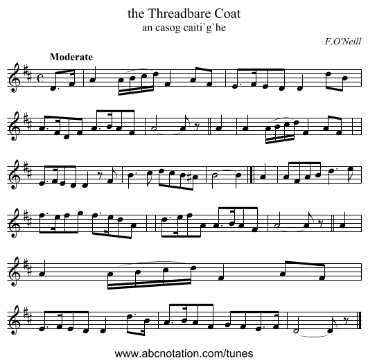 the Threadbare Coat - staff notation