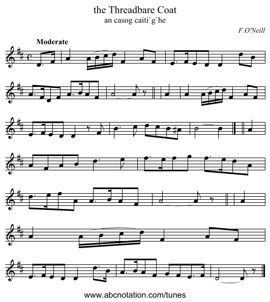 the Threadbare Coat - staff notation