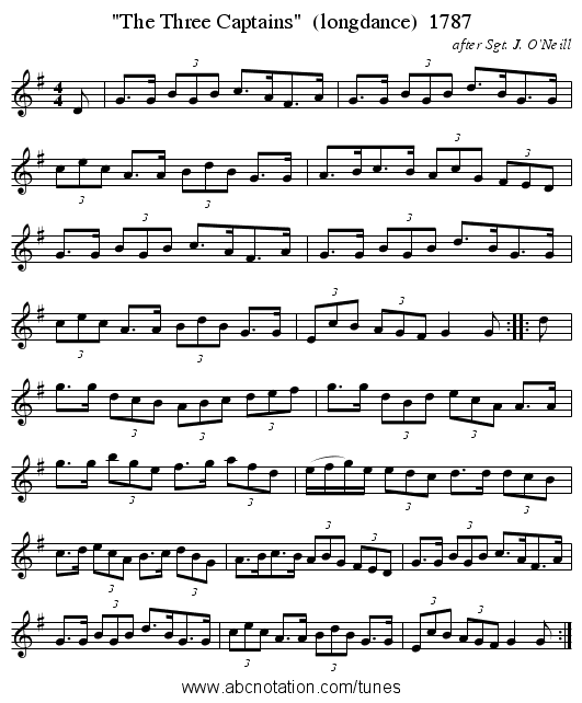The Three Captains (longdance) 1787 - staff notation
