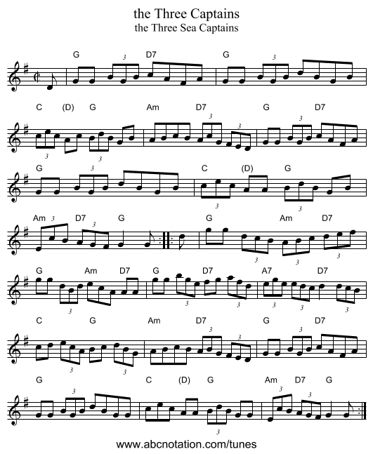 the Three Captains - staff notation